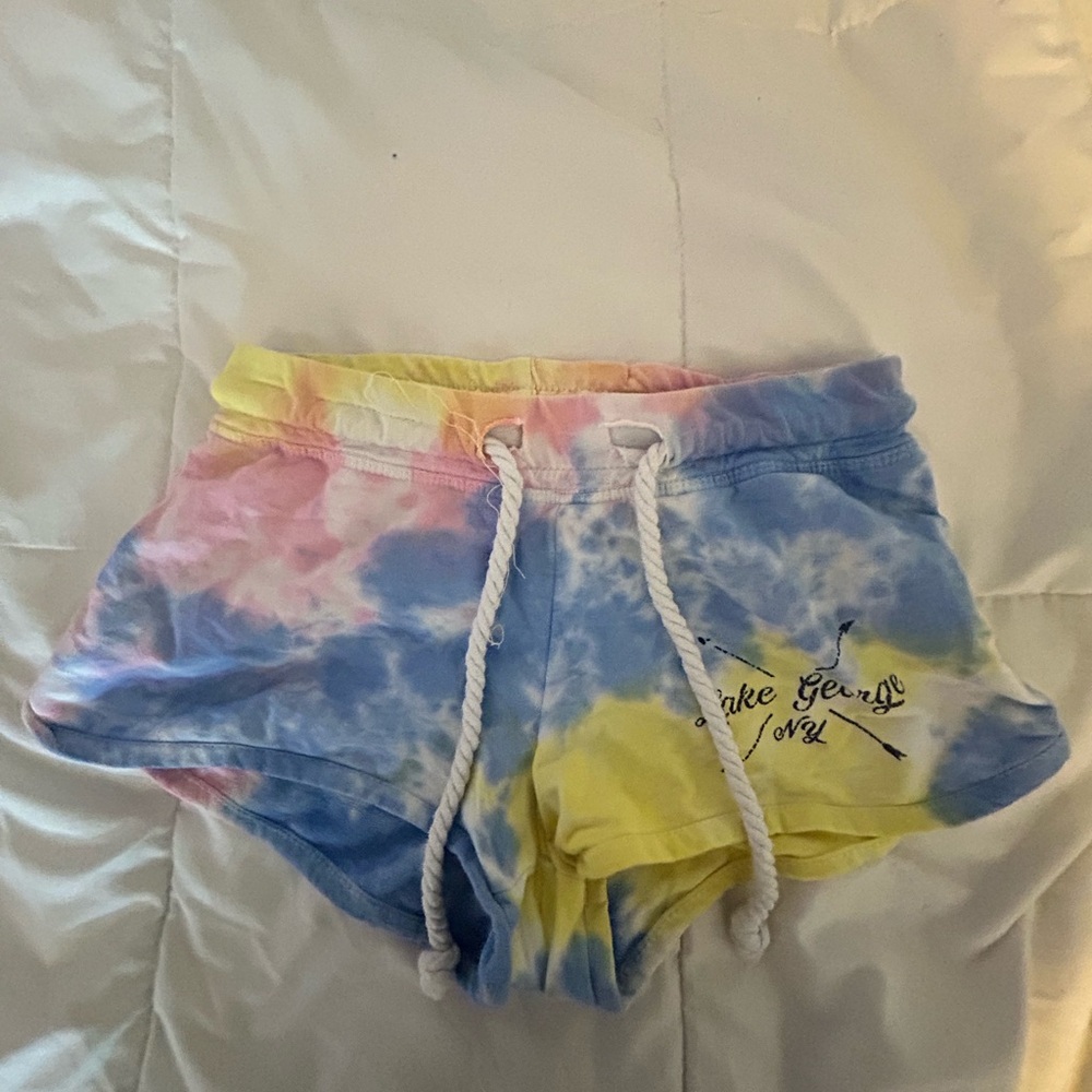 Pink and Yellow Athletic Shorts with Tie-Dye Effect